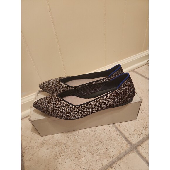 Rothy's "The Point" Flats in "Sparkle Herringbone" Black & Gold Size 10.5 - Picture 2 of 12